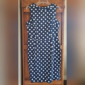 BODEN MARTHA SLEEVELESS TEXTURED COTTON SHEATH DRESS NAVY WHITE POLKA DOT 10R